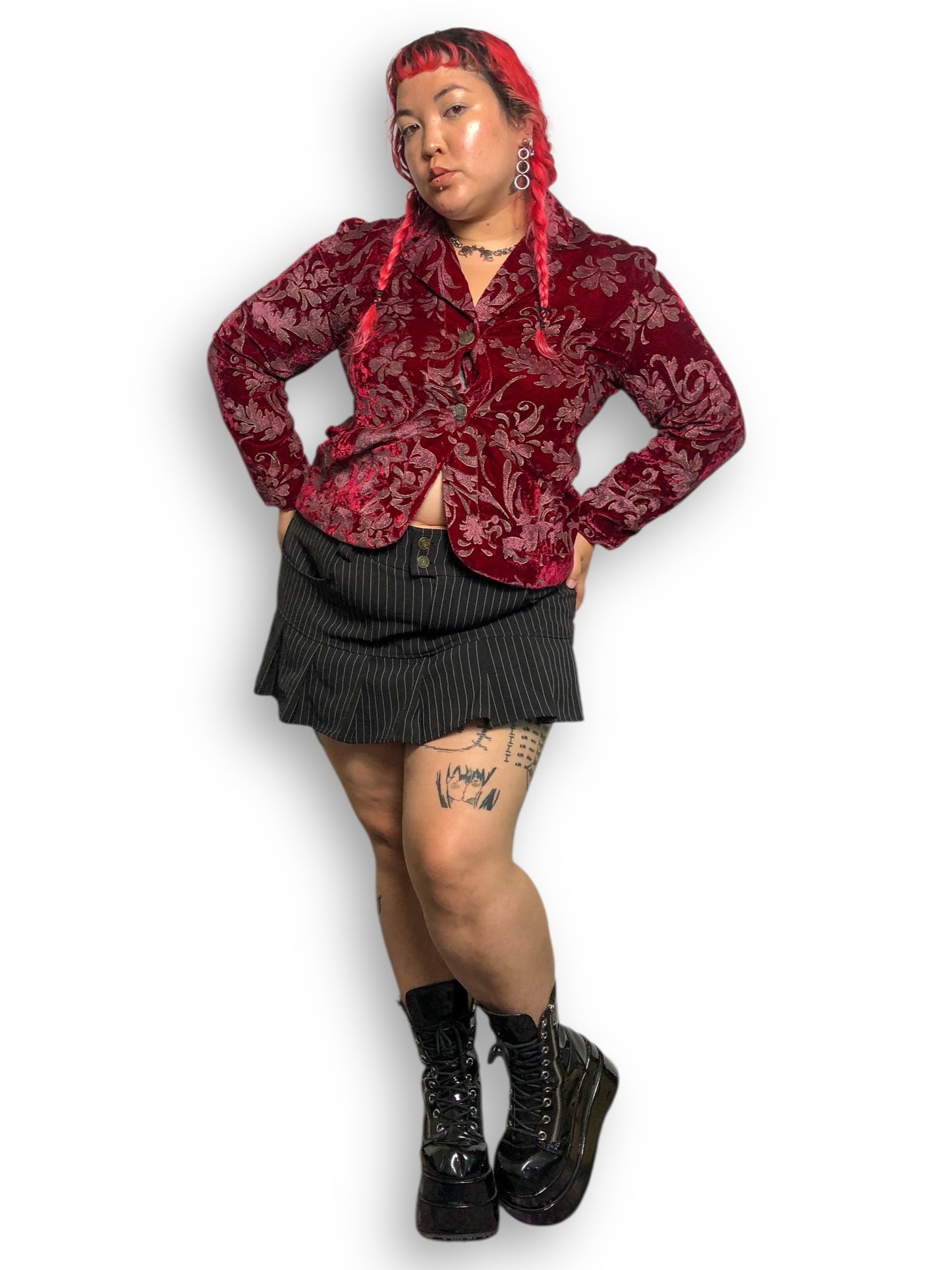 90’s/Y2K Chico’s Red Paisley Velvet Blazer (XL)