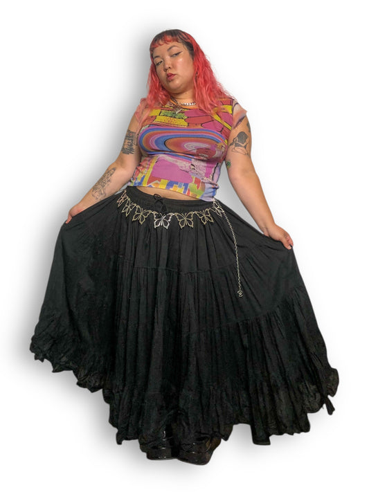 90’s/Y2K Wevez Black Ruffle Tiered Maxi Skirt (OSFM)