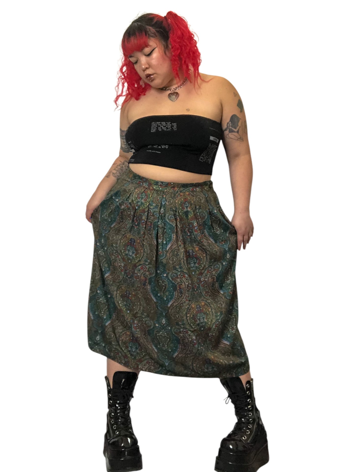 90’s Brownstone Woman Green Paisley Print Skirt (2X)
