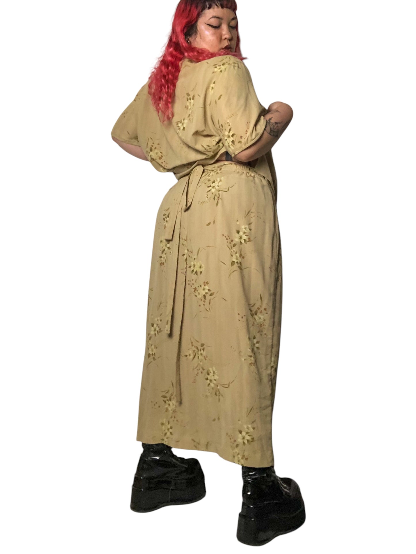 Y2K Rena Rowan Khaki Floral Print 2-Piece Set (3X)