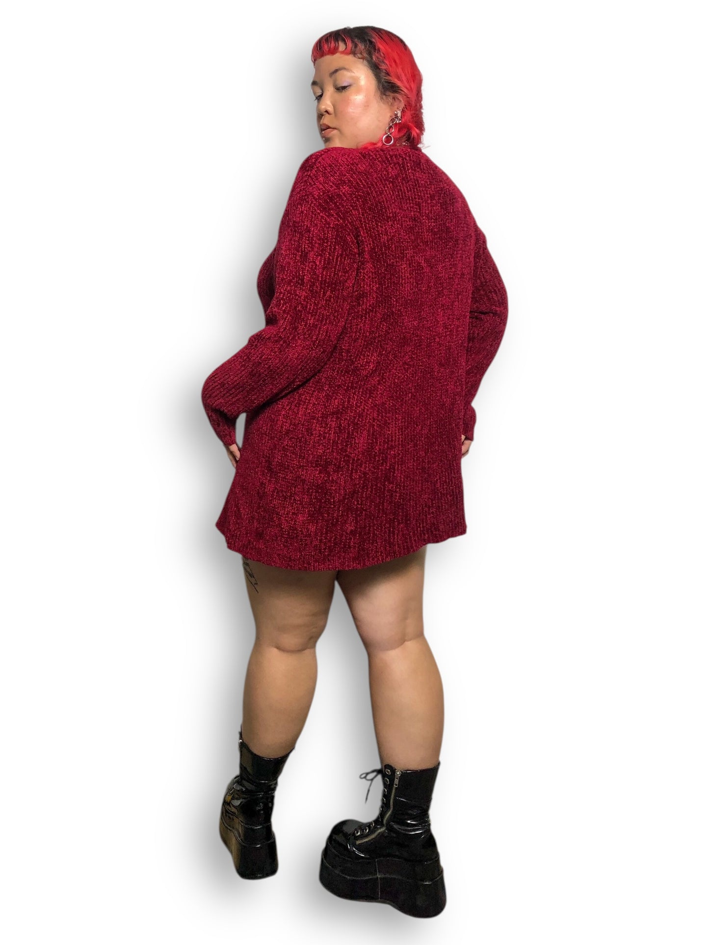 90’s/Y2K Valerie Stevens II Wine Red Knit Cardigan Sweater (XL)