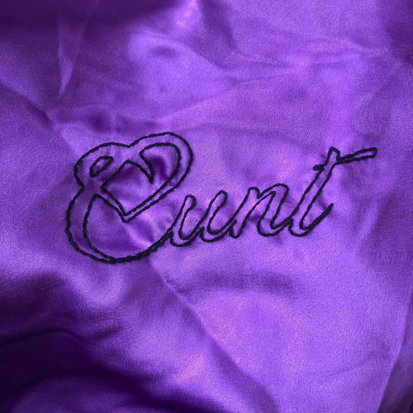 c u n t purple satin embroidered tank (M)