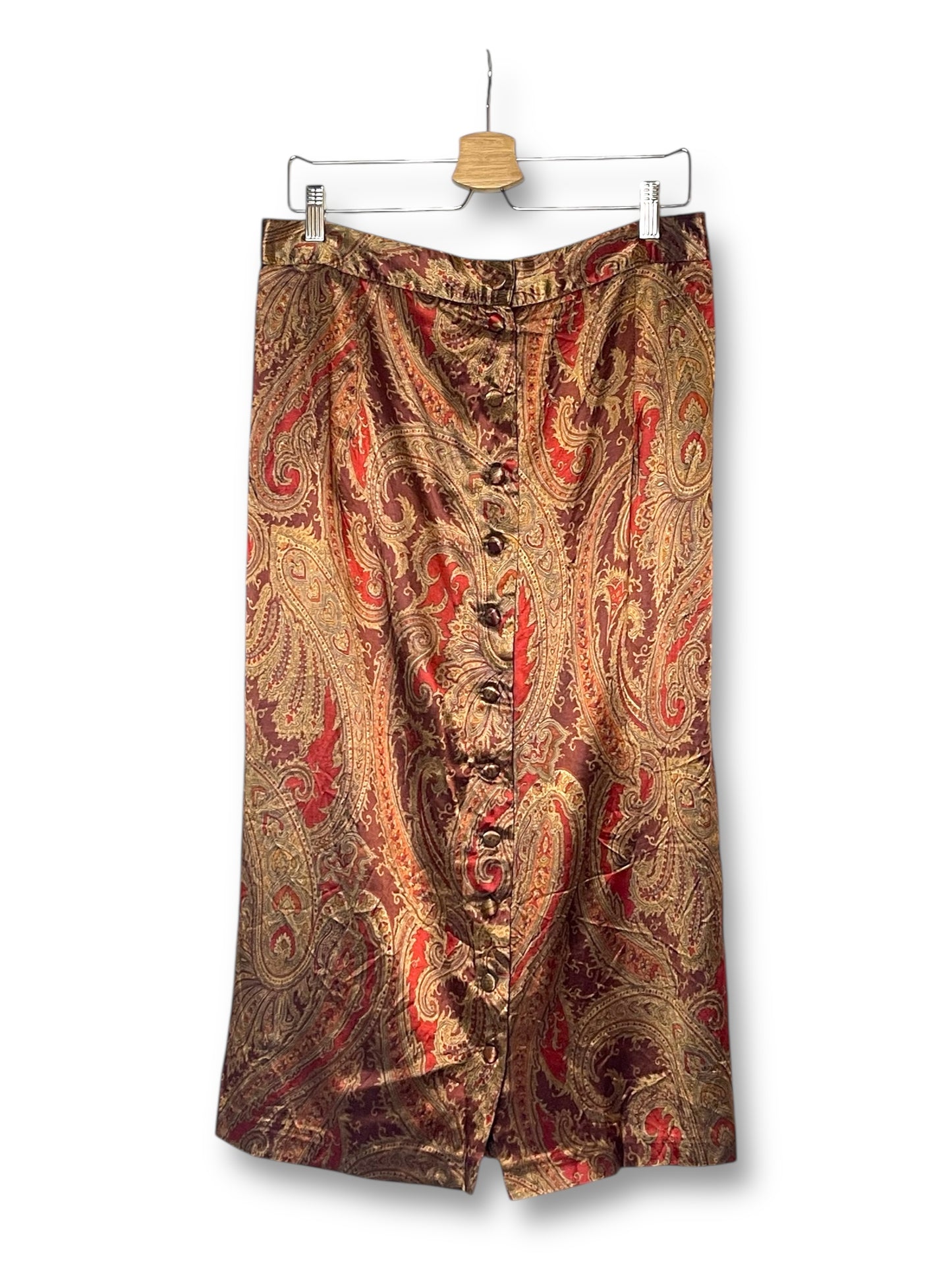 80’s Diana Marco Paisley Print Satin Midi Skirt (XL/1X)