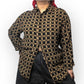 90’s/Y2K Claiborne Black and Brown Retro Grid Print Button Down Shirt (XL/2X)
