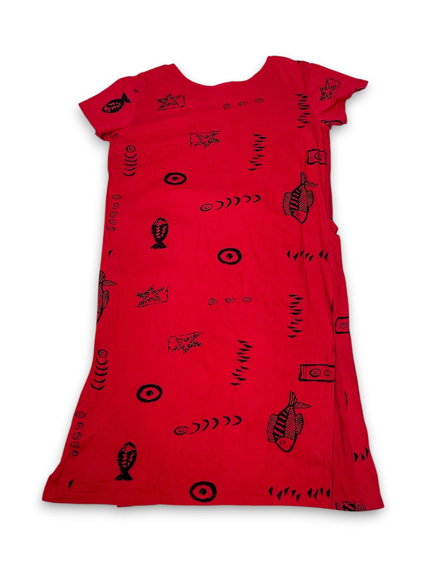 Y2K Red Boho Print Midi Dress (L)
