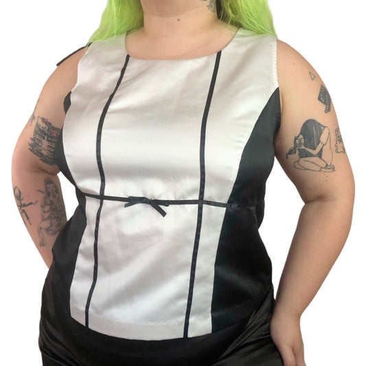 Y2K Sag Harbor Black and White Satin Tank Top (XL/2X)