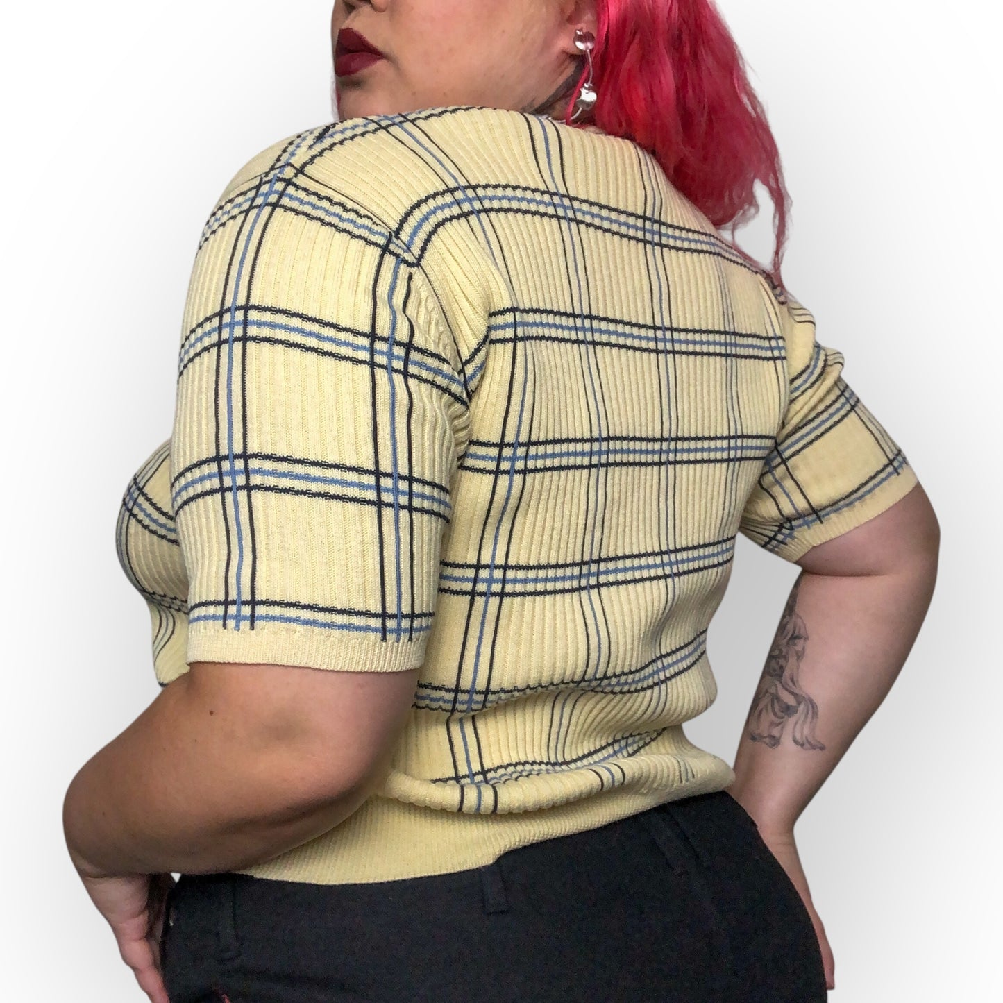 90’s Career Essentials Cream Plaid Knit Shirt (M)