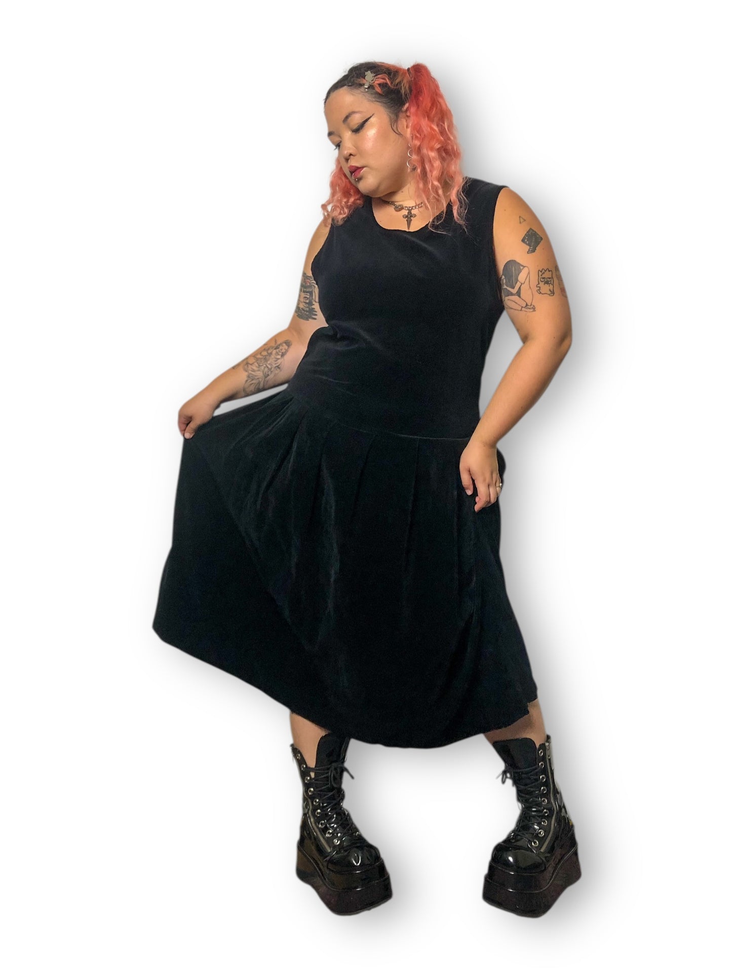 60’s/70’s Bechamel Black Velvet Midi Dress (XL)