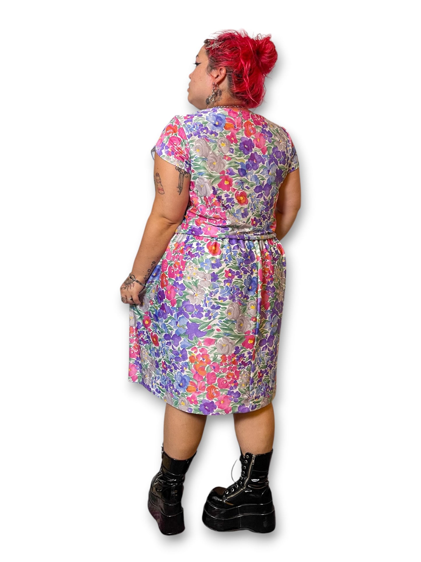 80’s Watercolor Floral Print Dress (3X)