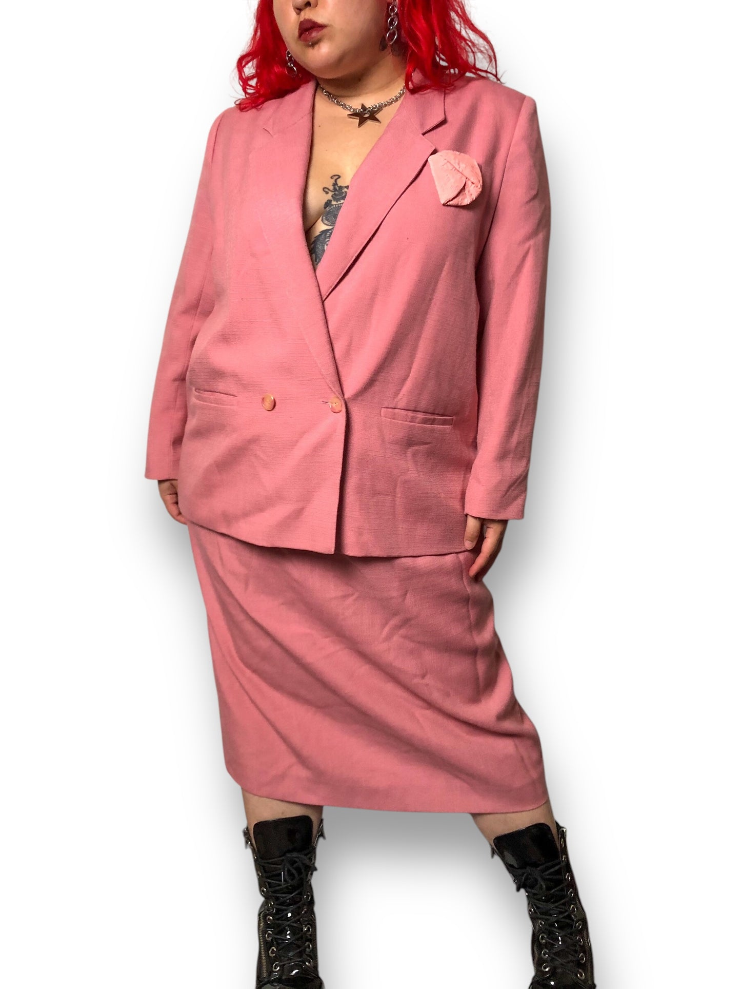 80’s/90’s Ashley Brooke Salmon Pink Skirt Suit (2X)