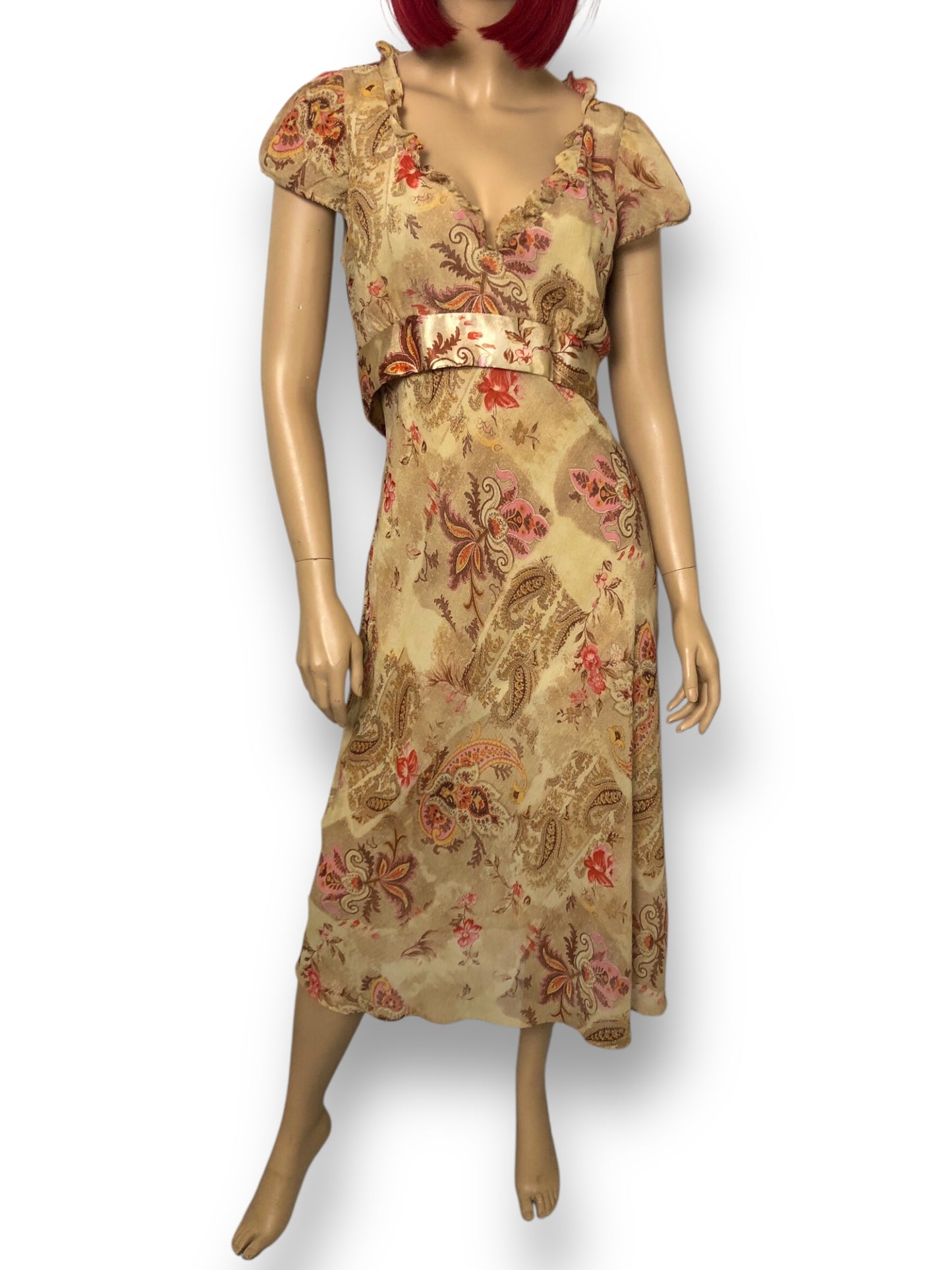 90’s CDC Tan Paisley Floral Midi Dress (XL)