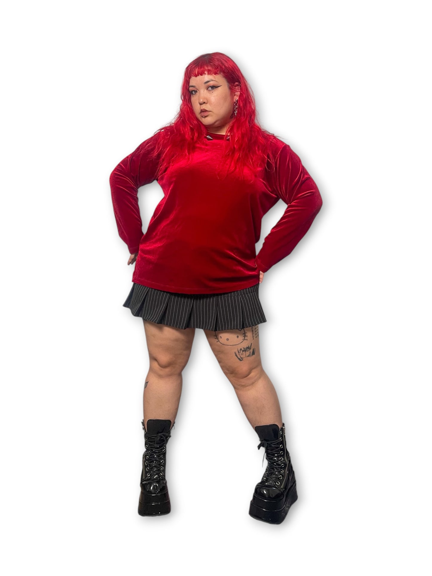 90’s Wine Red Velvet Long Sleeve Top (2X)