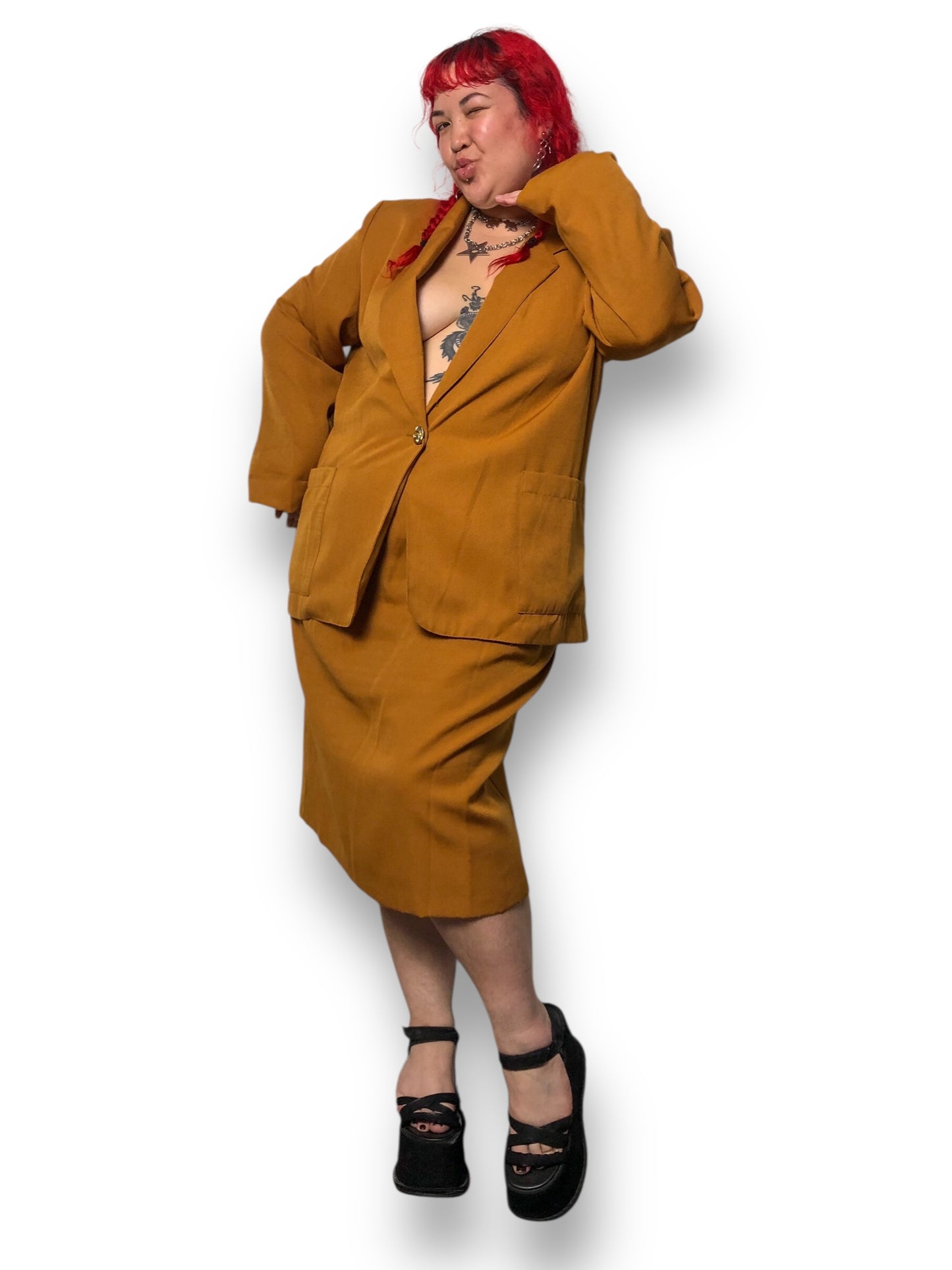 80’s Requirements Copper Brown Skirt Suit (2X/3X)