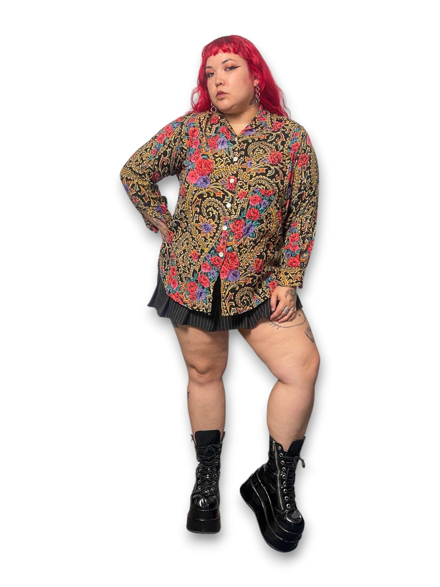 80’s Retro Floral Print Blouse (XL)