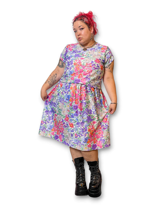 80’s Watercolor Floral Print Dress (3X)