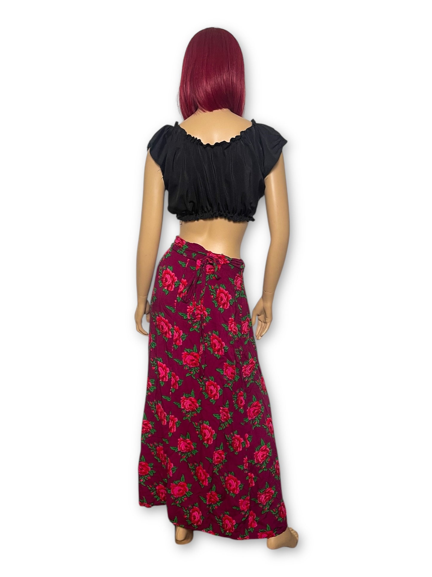 Vintage Magenta Floral Maxi Skirt (M)