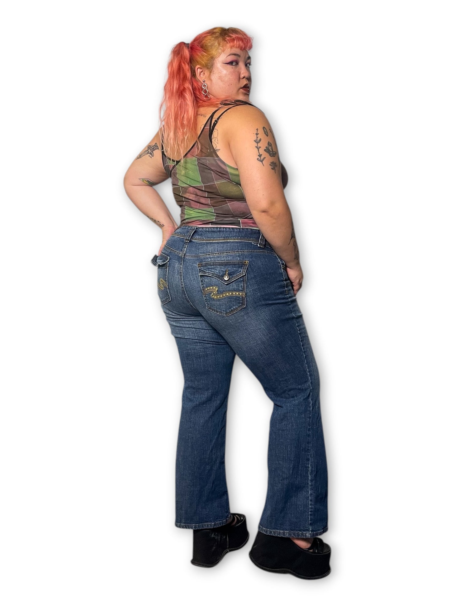 Y2K Medium Wash Low-Rise Flare Jeans (1X)