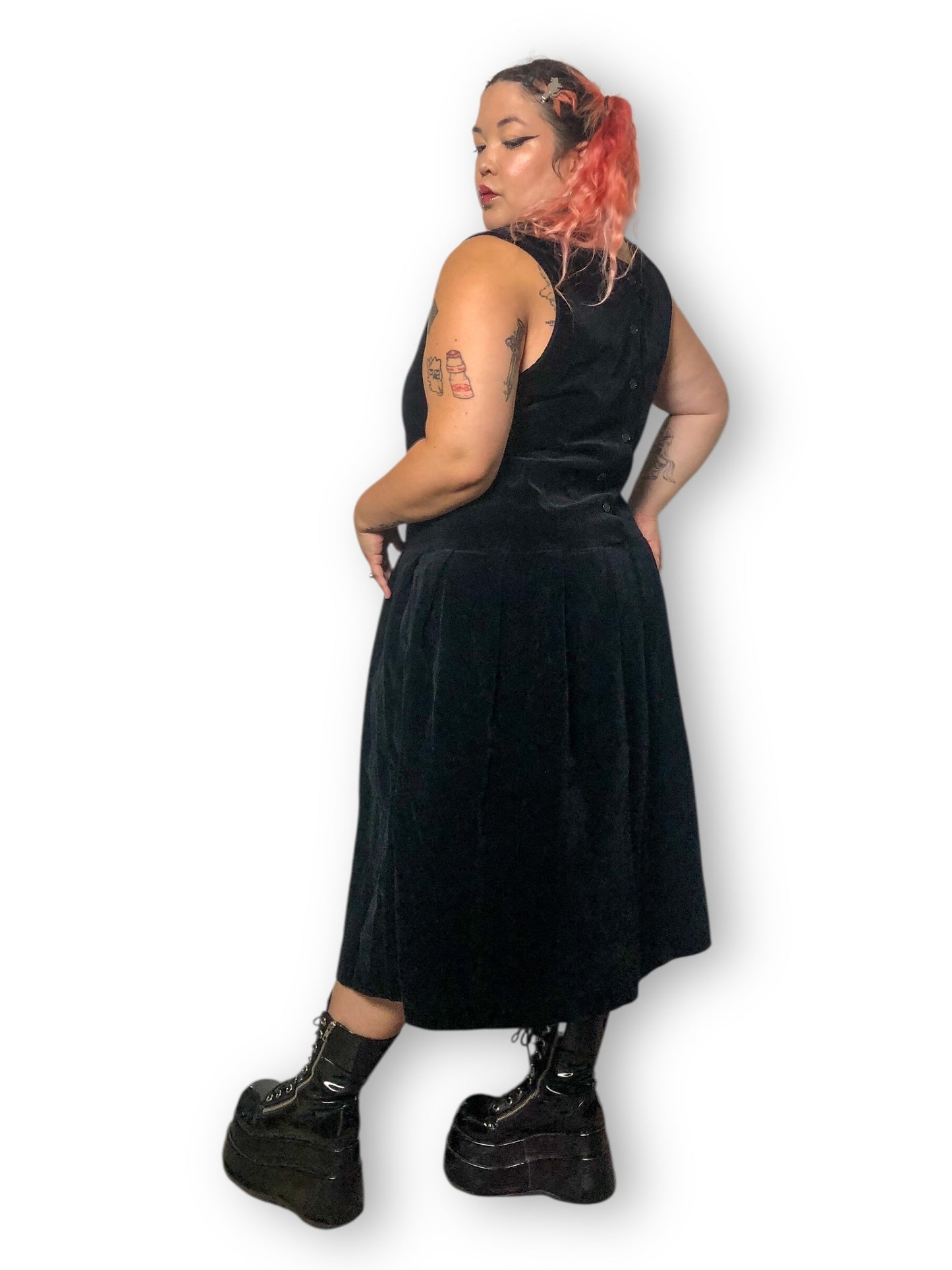 60’s/70’s Bechamel Black Velvet Midi Dress (XL)