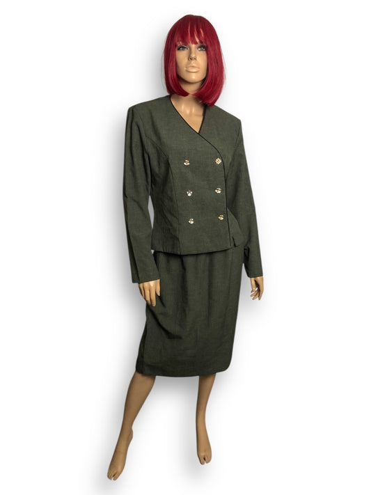 90’s Olivia Rose Olive Green Skirt Suit (L)