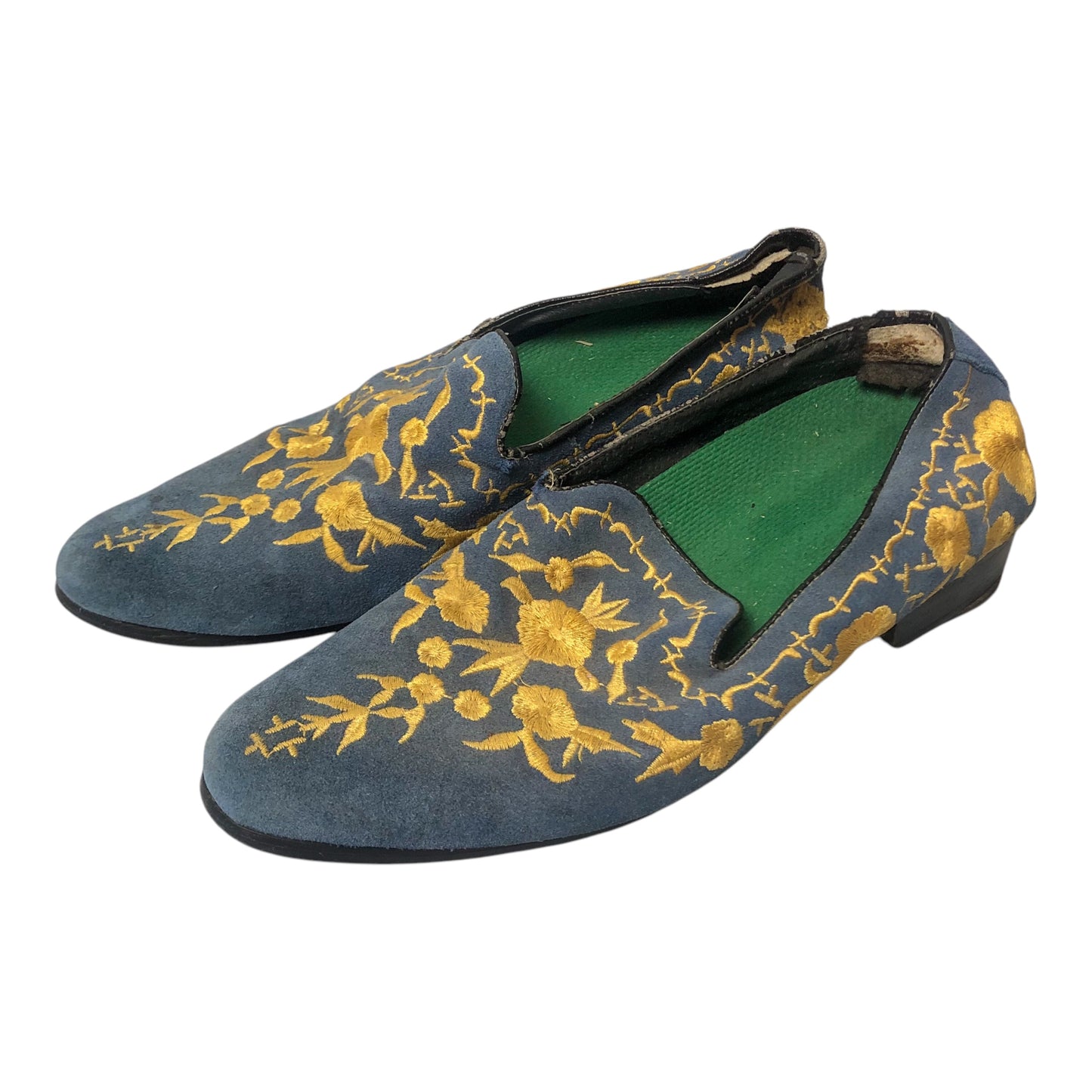 Vintage Floral Embroidered Suede Loafers (11.5)