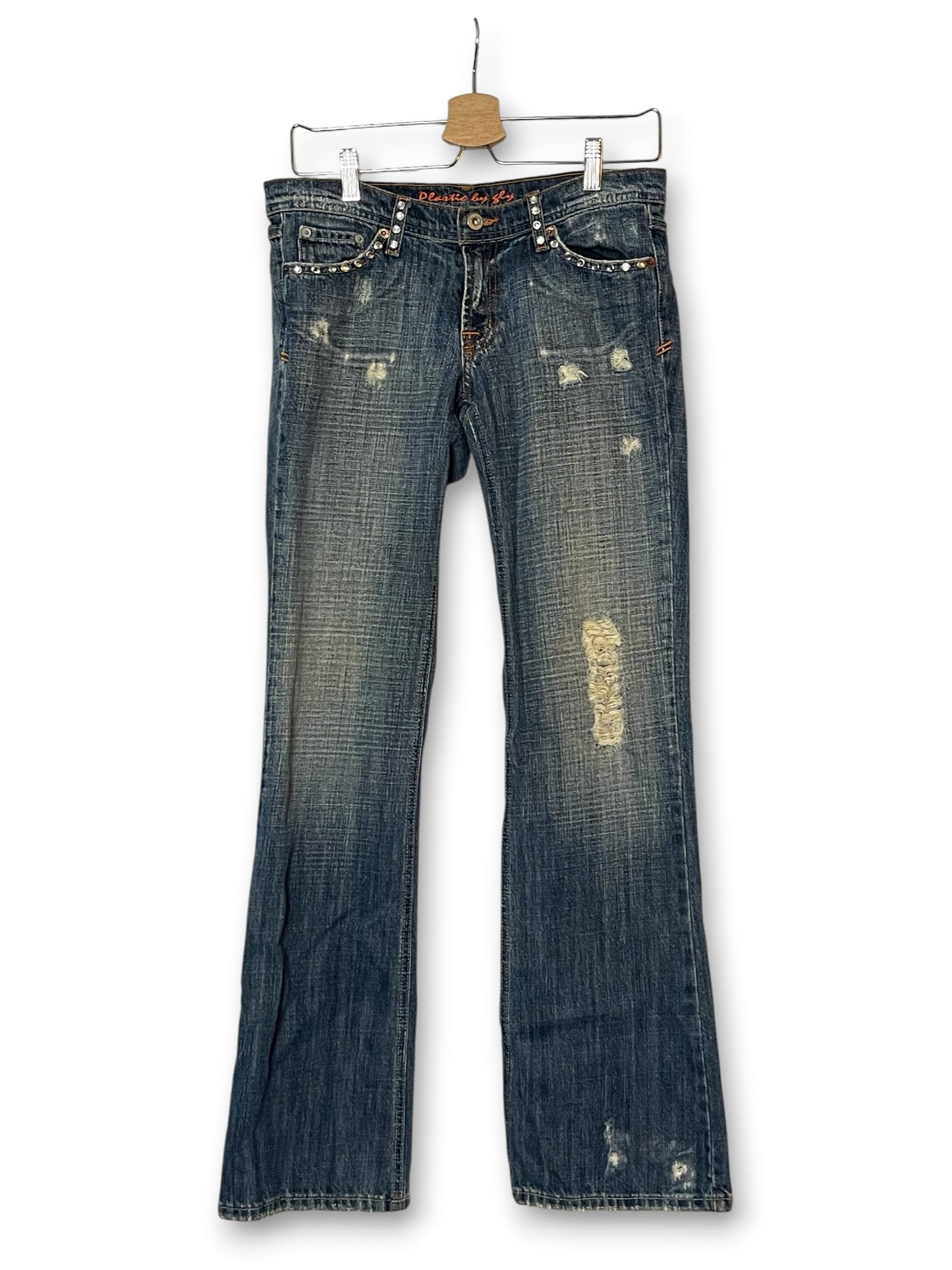 Y2K Medium Wash Distressed Jeans (S)