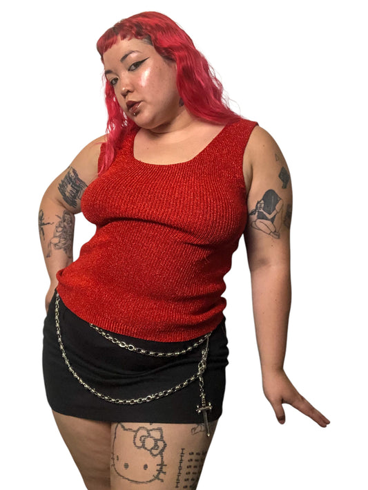 90’s/Y2K XXist Red Sparkly Knit Tank Top (XL/2X)