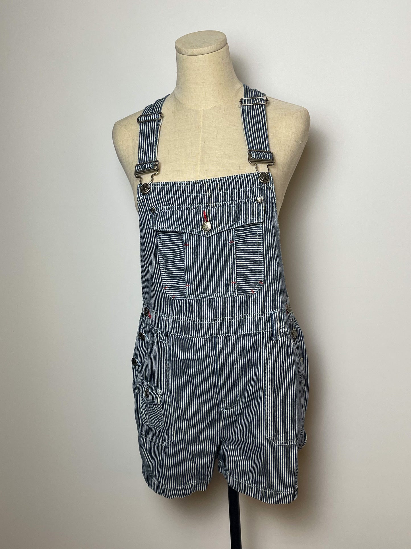 90’s/Y2K Railroad Stripe Overall Shorts (M)