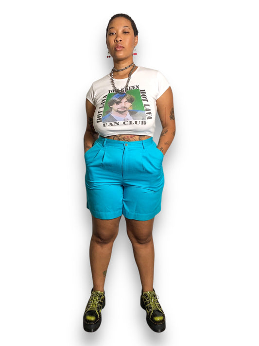 90’s/Y2K Lizsport by Liz Claiborne Turquoise Pleated Shorts (XL)