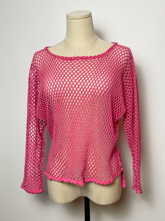 Vintage Pink Fishnet Long Sleeve Top (L/XL)