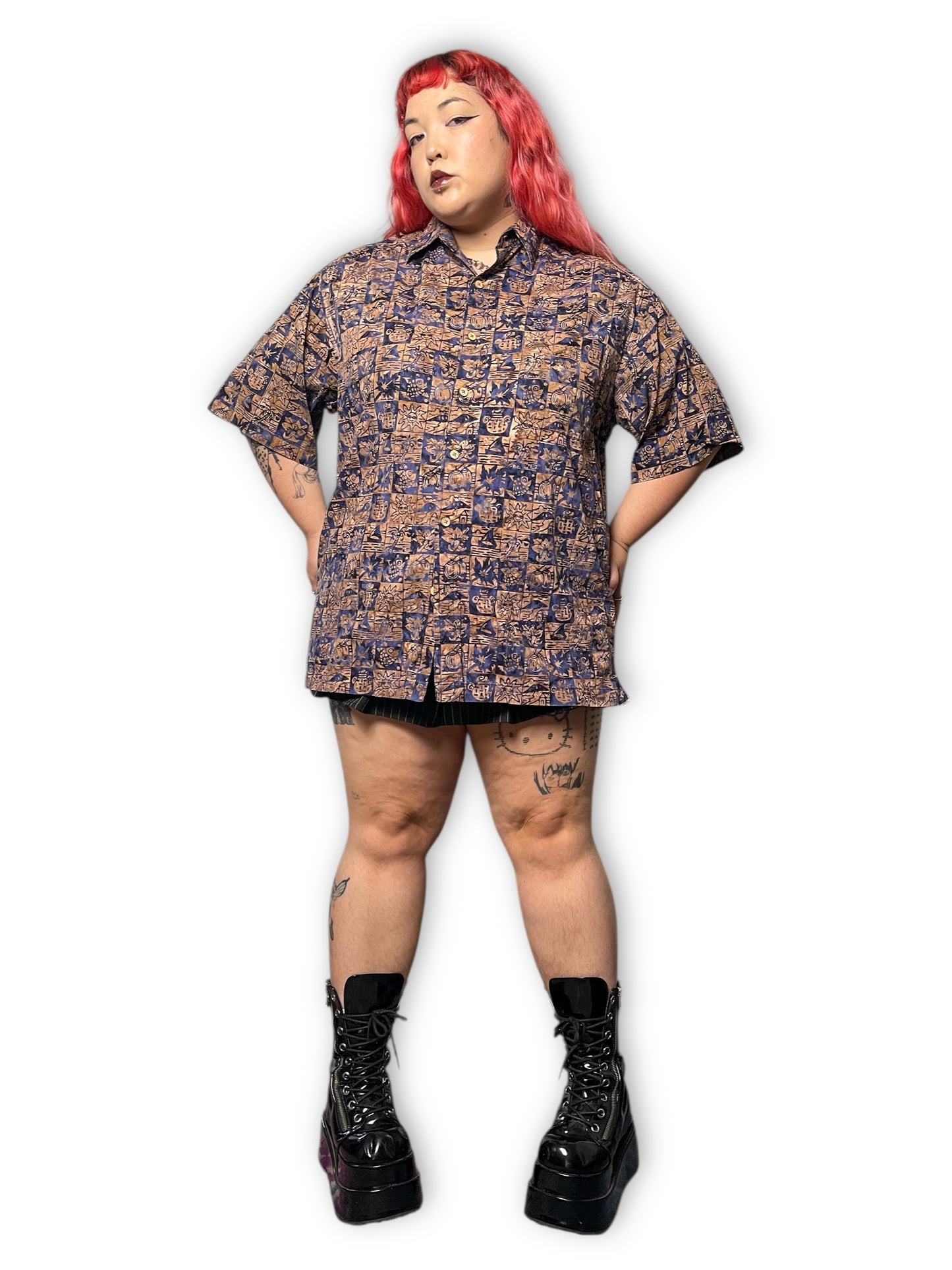 90’s Basic Options Brown and Blue Checkered Print Button Down Shirt (XL/1X/2X)