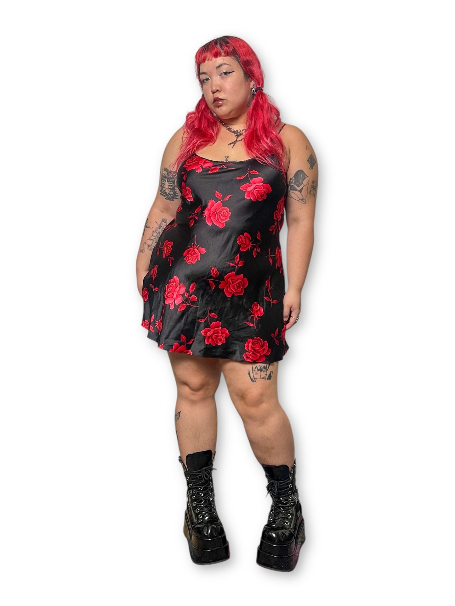 90’s/Y2K Rose Satin Slip Dress (XL)