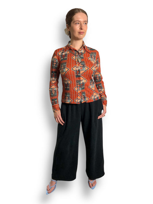 70’s Bronson of California Orange Deco Print Blouse (S/M)