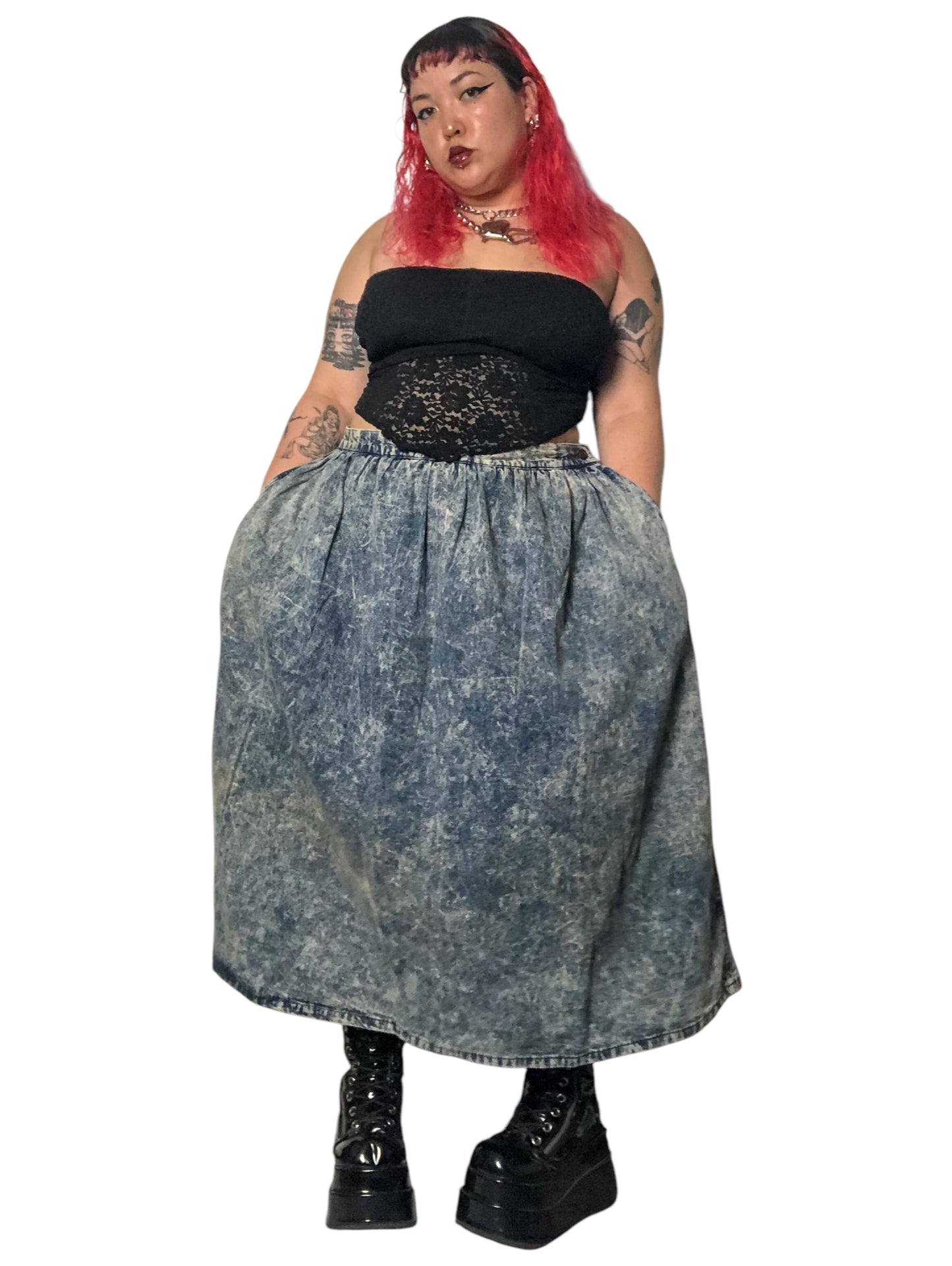 80’s/90’s Palmetto’s Acid Wash Denim Circle Skirt (2X)