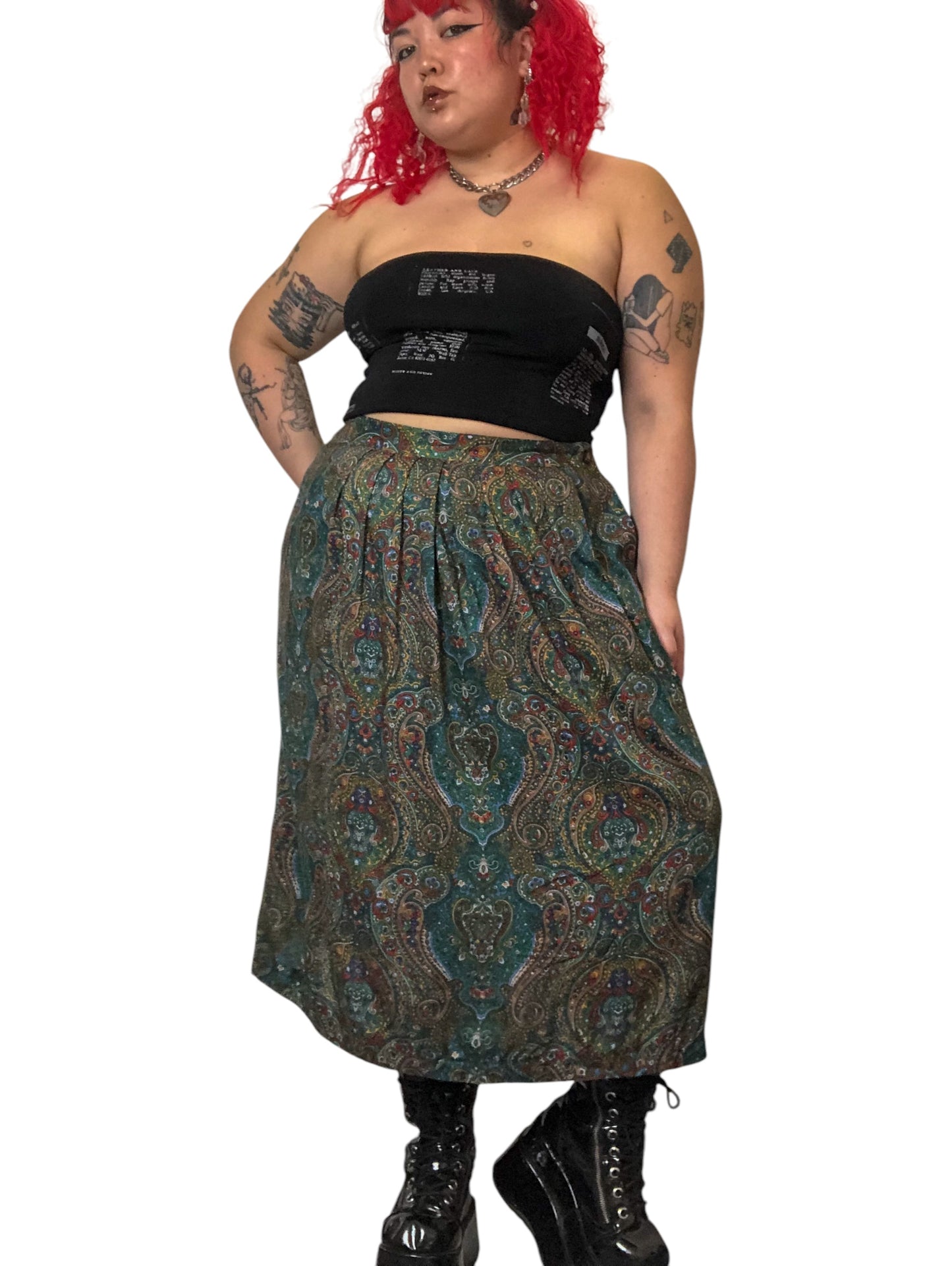 90’s Brownstone Woman Green Paisley Print Skirt (2X)