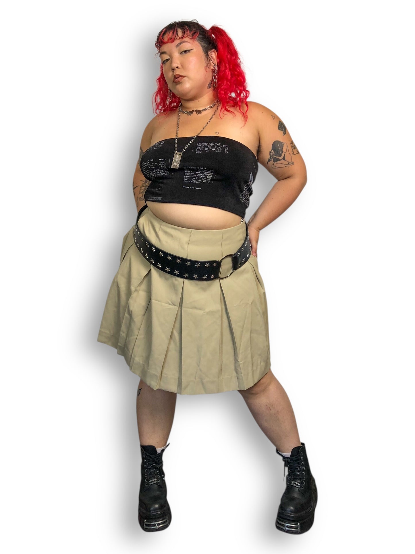 90’s/Y2K Mills Uniform Co Khaki Pleated Skirt (2X)