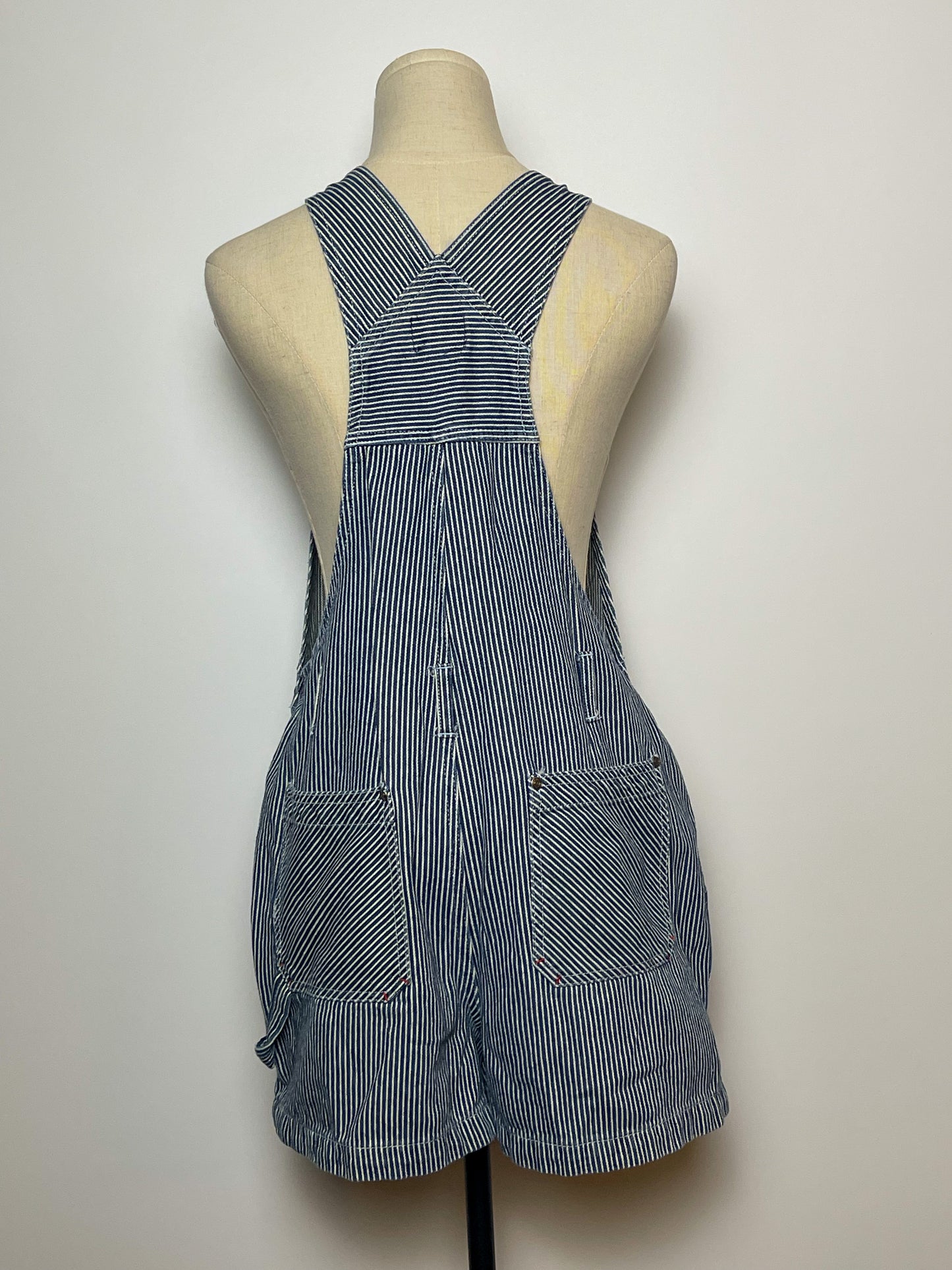 90’s/Y2K Railroad Stripe Overall Shorts (M)