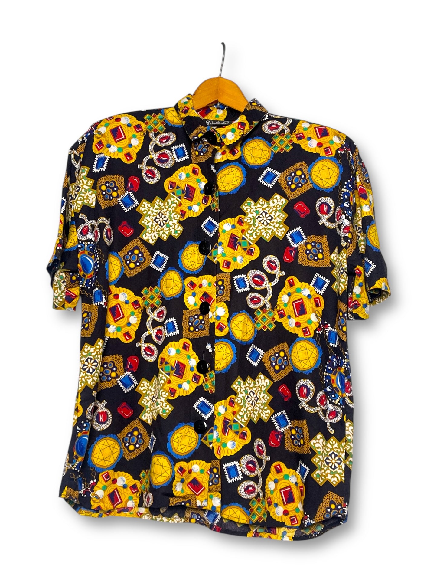 80’s/90’s Caliché Black Retro Print Blouse (L/XL)