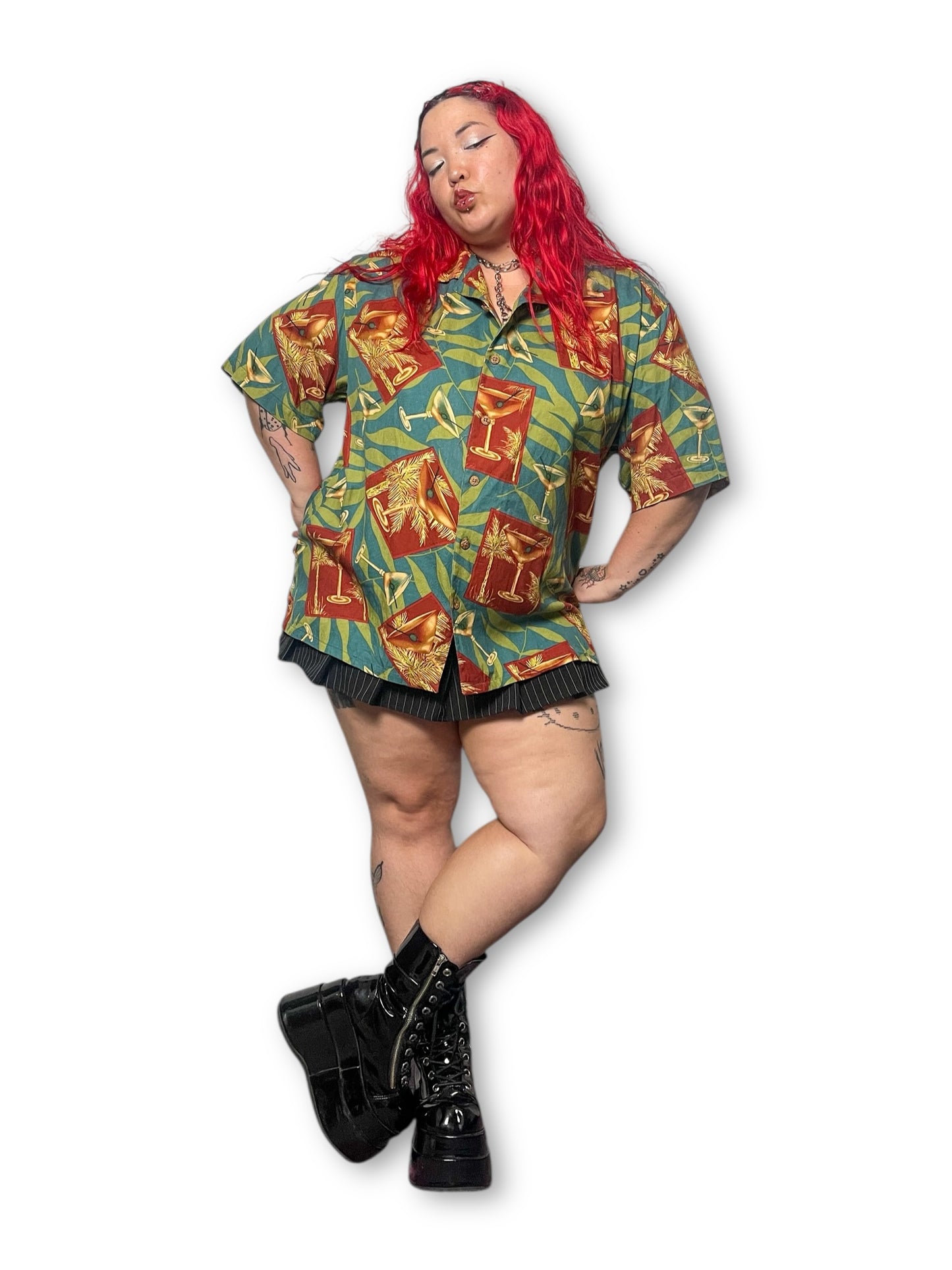 90’s/Y2K Island Republic Martini Print Hawaiian Shirt (2X/3X)
