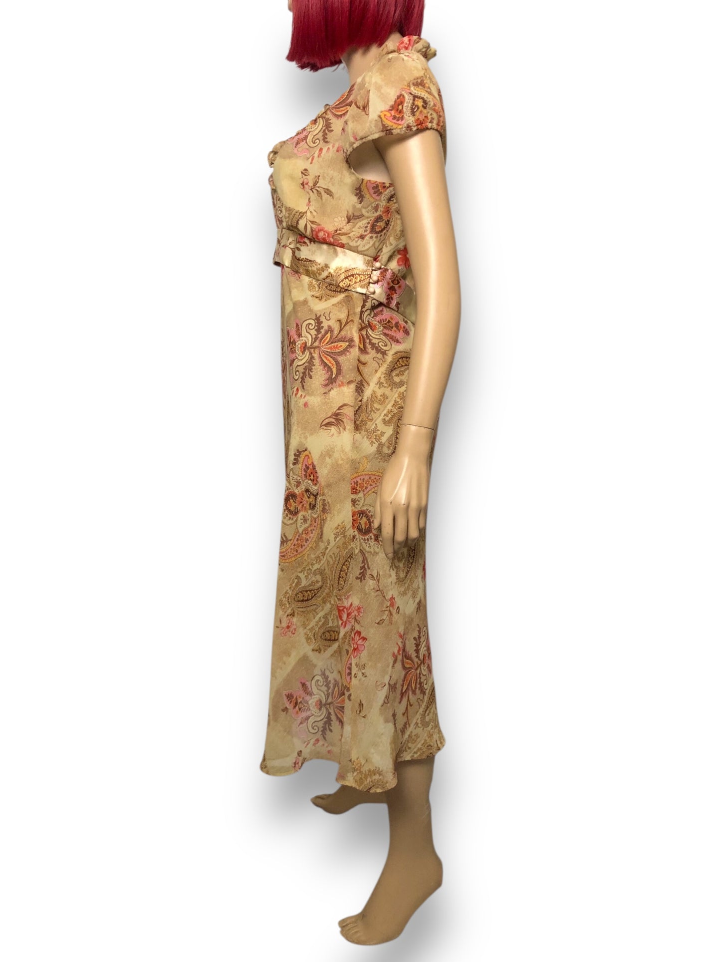 90’s CDC Tan Paisley Floral Midi Dress (XL)