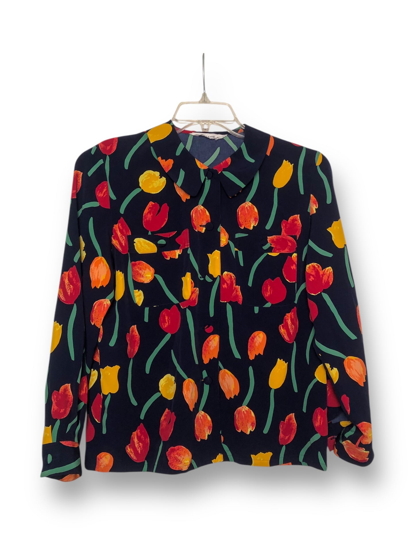 70’s/80’s Rèitre Navy Blue Floral Print Blouse (M)