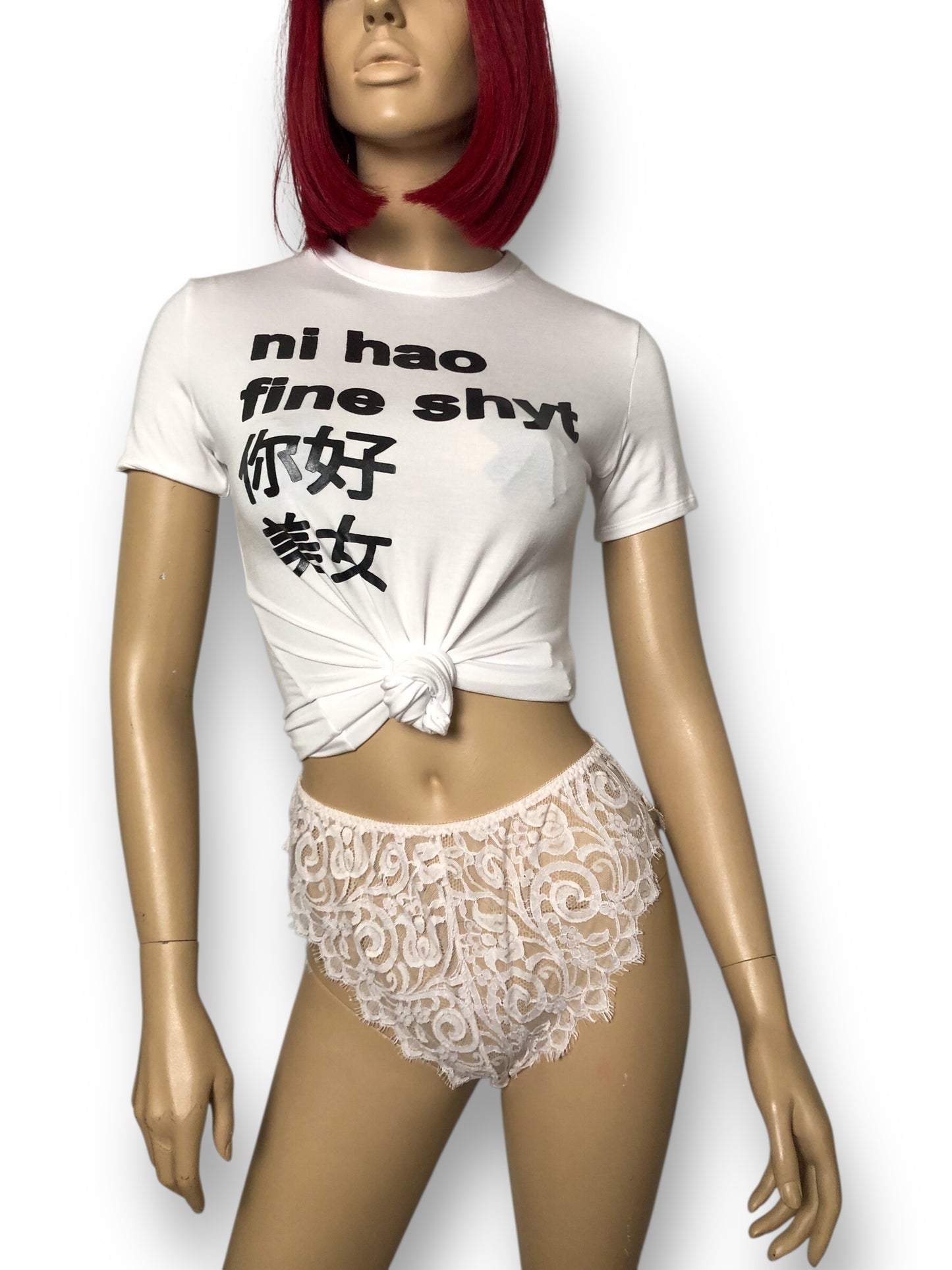 80’s Christian Dior White Lace High-Cut Panties (L)