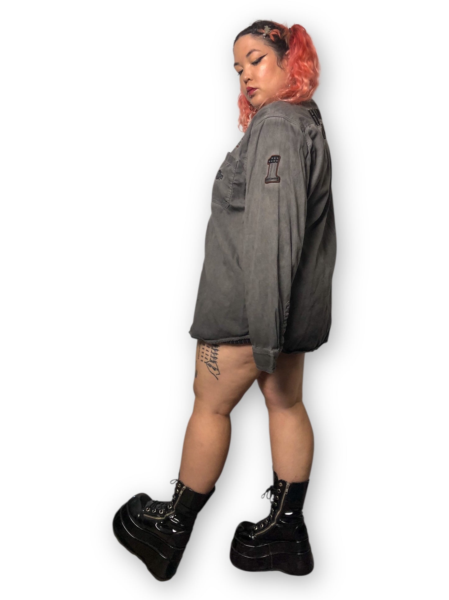 90’s/Y2K Harley Davidson Gray Button Down Shirt (2X)