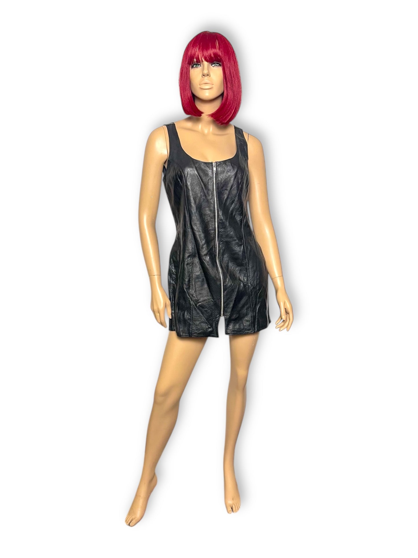 90’s/Y2K Allure Black Leather Mini Dress (M)