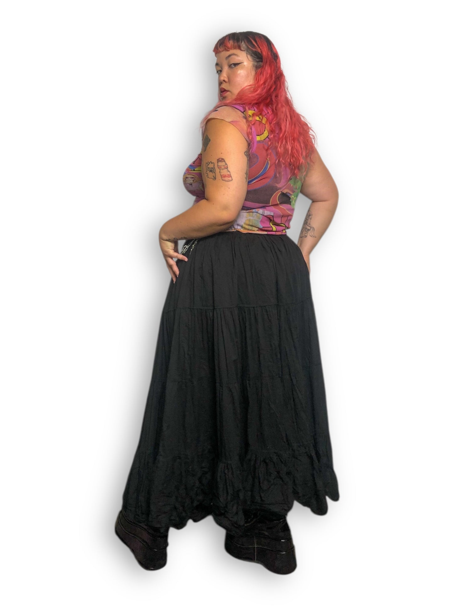 90’s/Y2K Wevez Black Ruffle Tiered Maxi Skirt (OSFM)