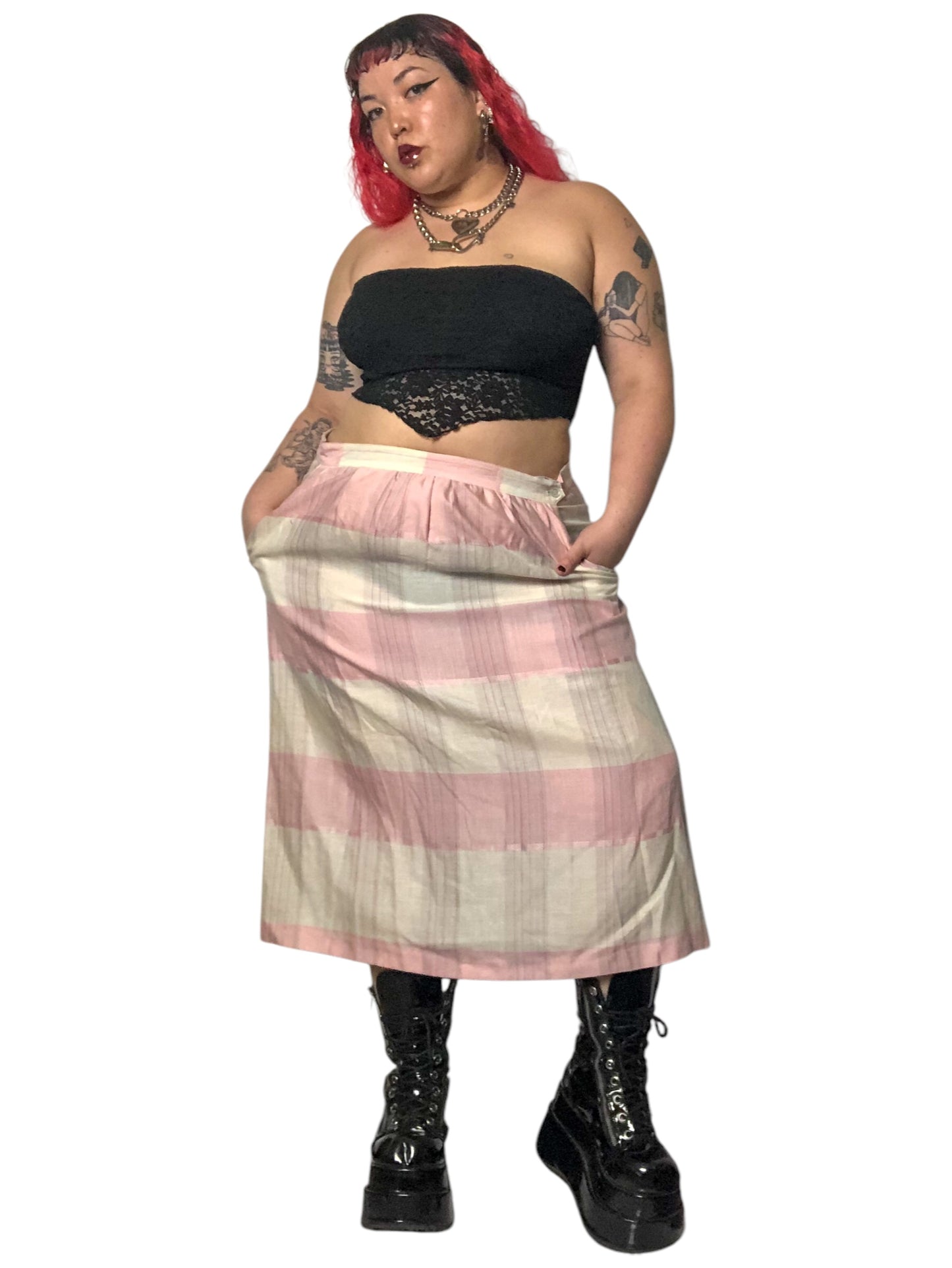 70’s Impressions II Pink and White Plaid Skirt (2X/3X)