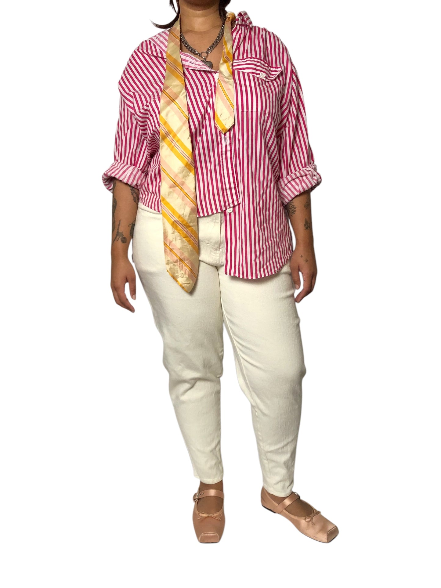 70’s/80’s Lady Oak Hill Pink and White Striped Shirt (2X)