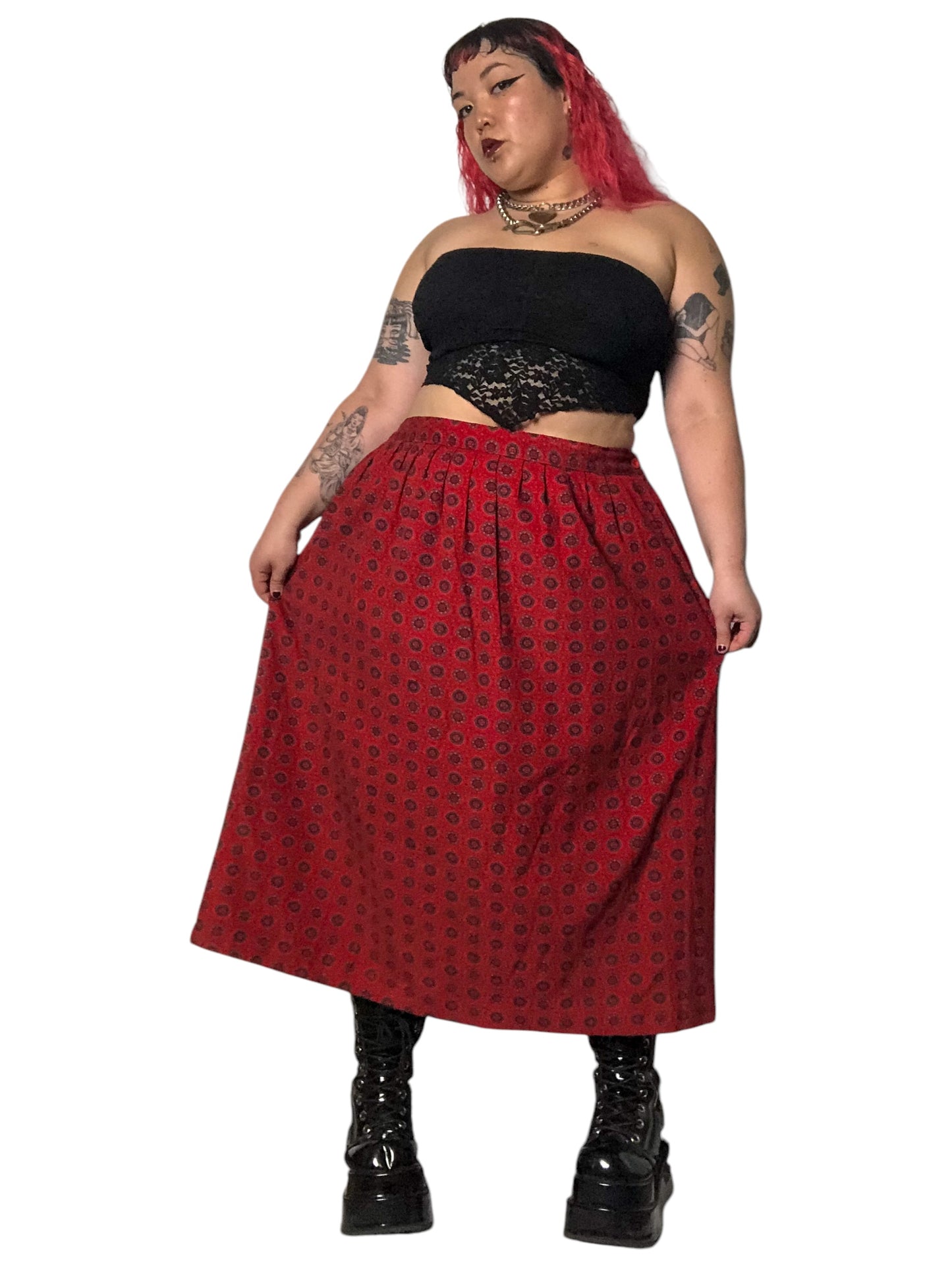 80’s/90’s Impressions II Red Patterned Corduroy Midi Skirt (2X/3X)