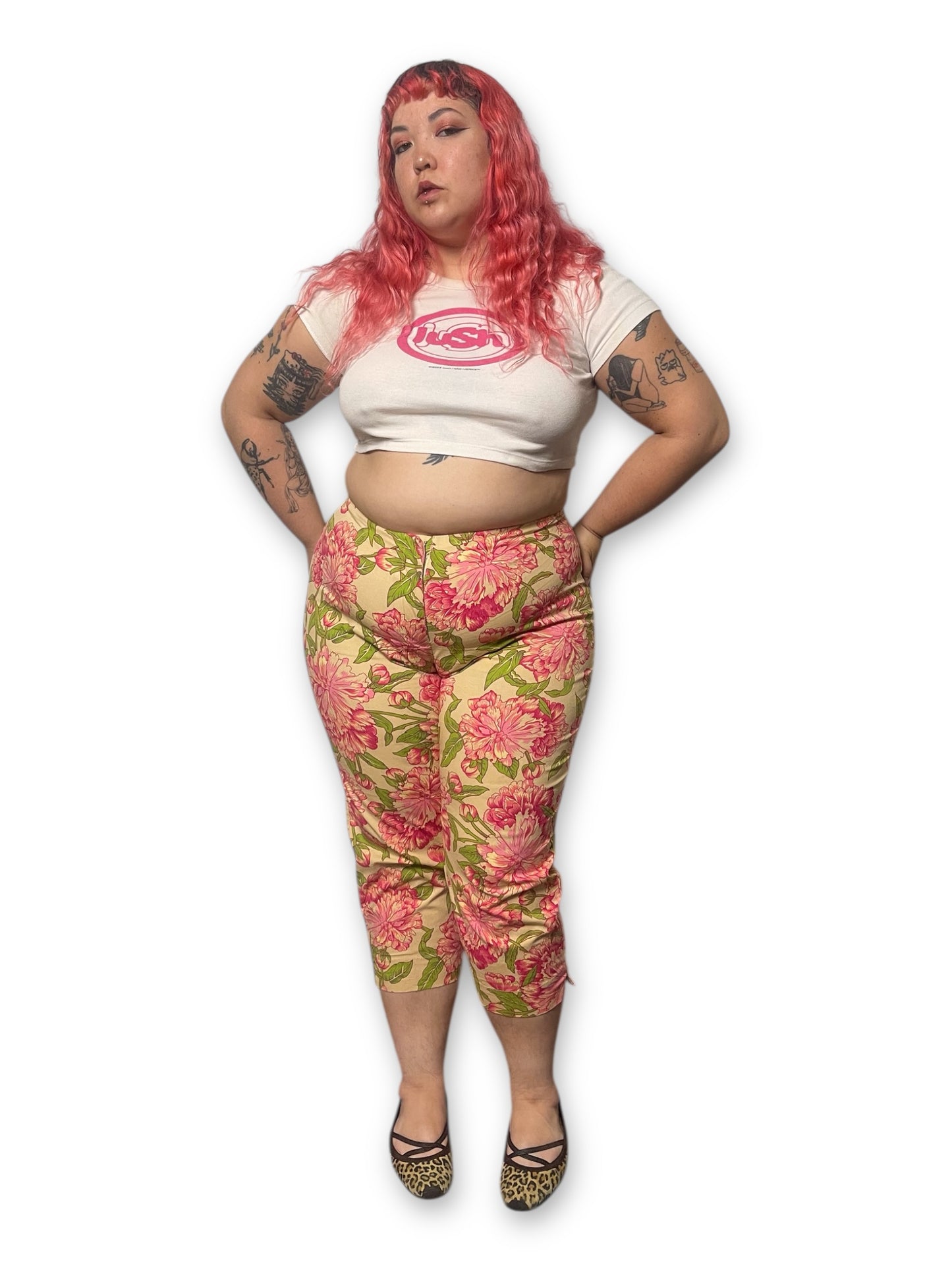 Y2K Floral Print Capri Pants (1X)