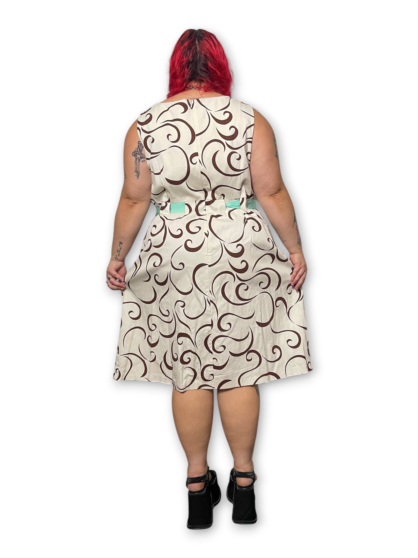 Y2K Swirl Print A-Line Dress (3X)