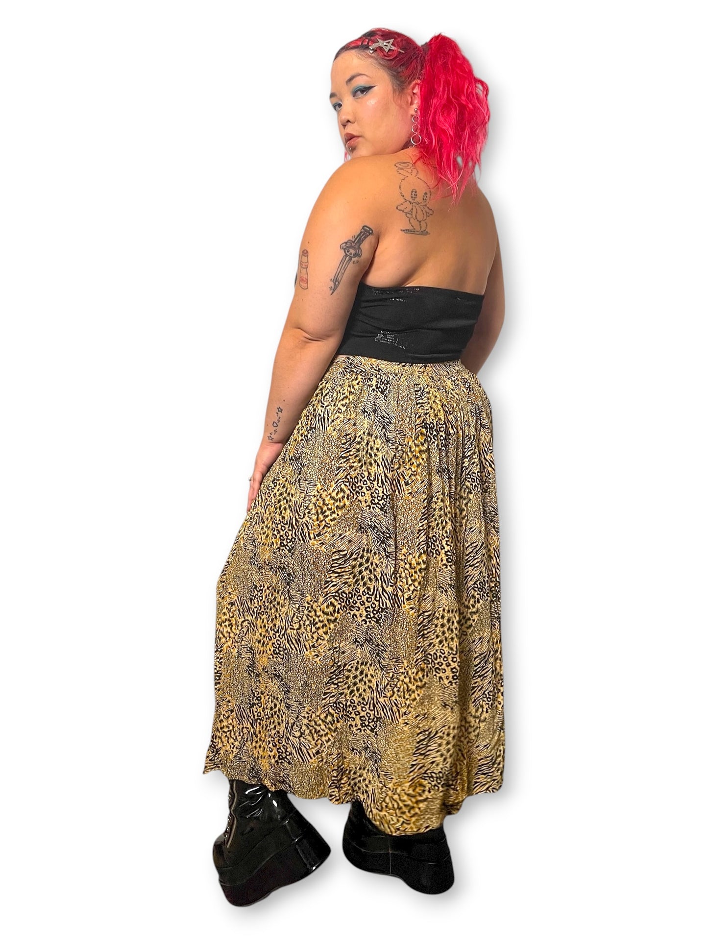 90’s Basic Editions Animal Print Checkered Midi Skirt (L/XL/2X/3X)